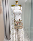 Exclusive White Georgette Embroidered Gharara Suit With Dupatta