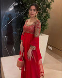 Designer Red Soft Georgette Sequence Work Sharara Suit With Dupatta