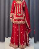 Ready To Wear Red Soft Georgette Sequence Work Sharara Suit With Dupatta