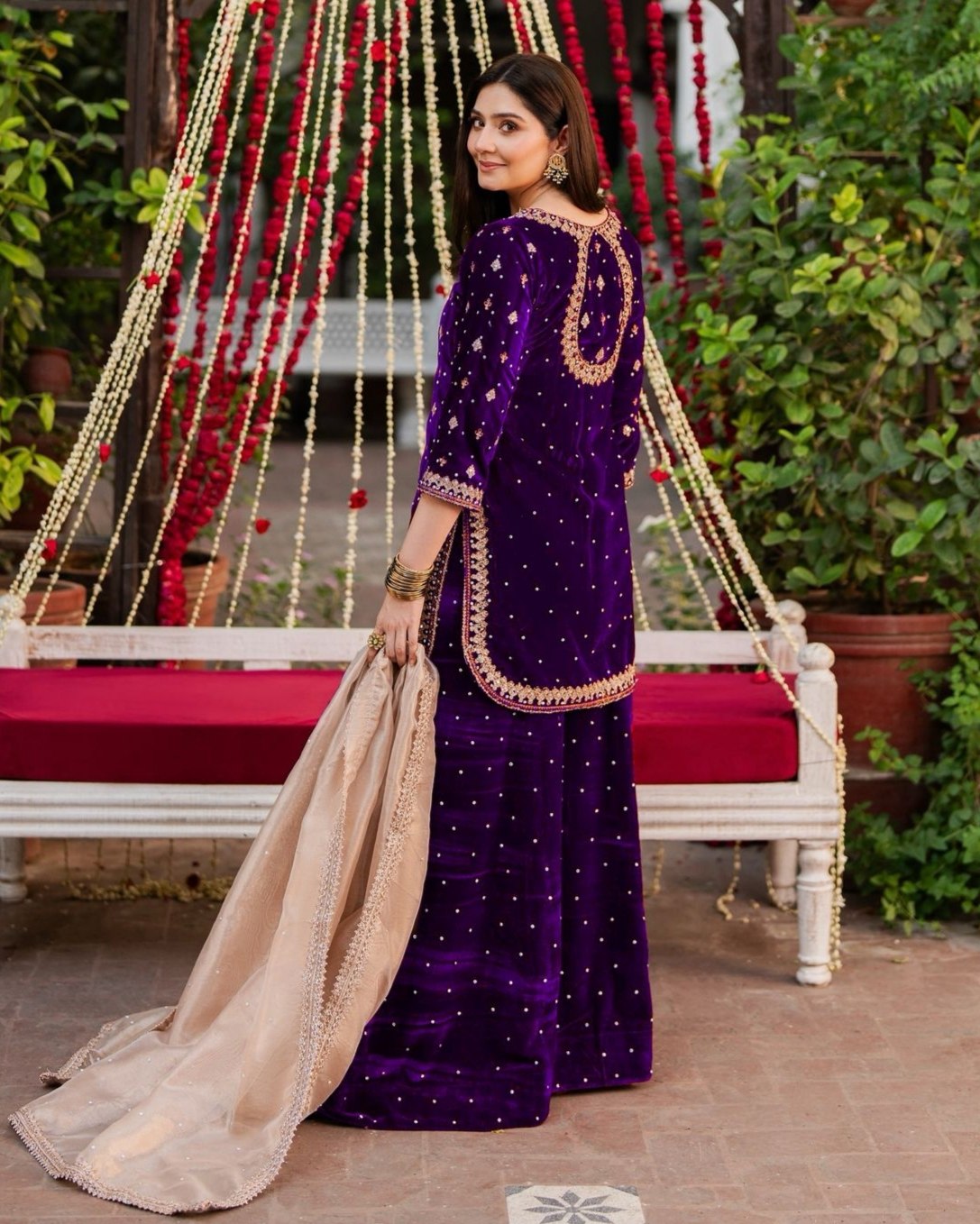 Exclusive Velvet Embroidery Work Palazo Suit With Crep Dupatta