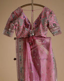 Designer Pink Organza Silk Embroidery Work Saree With Blouse