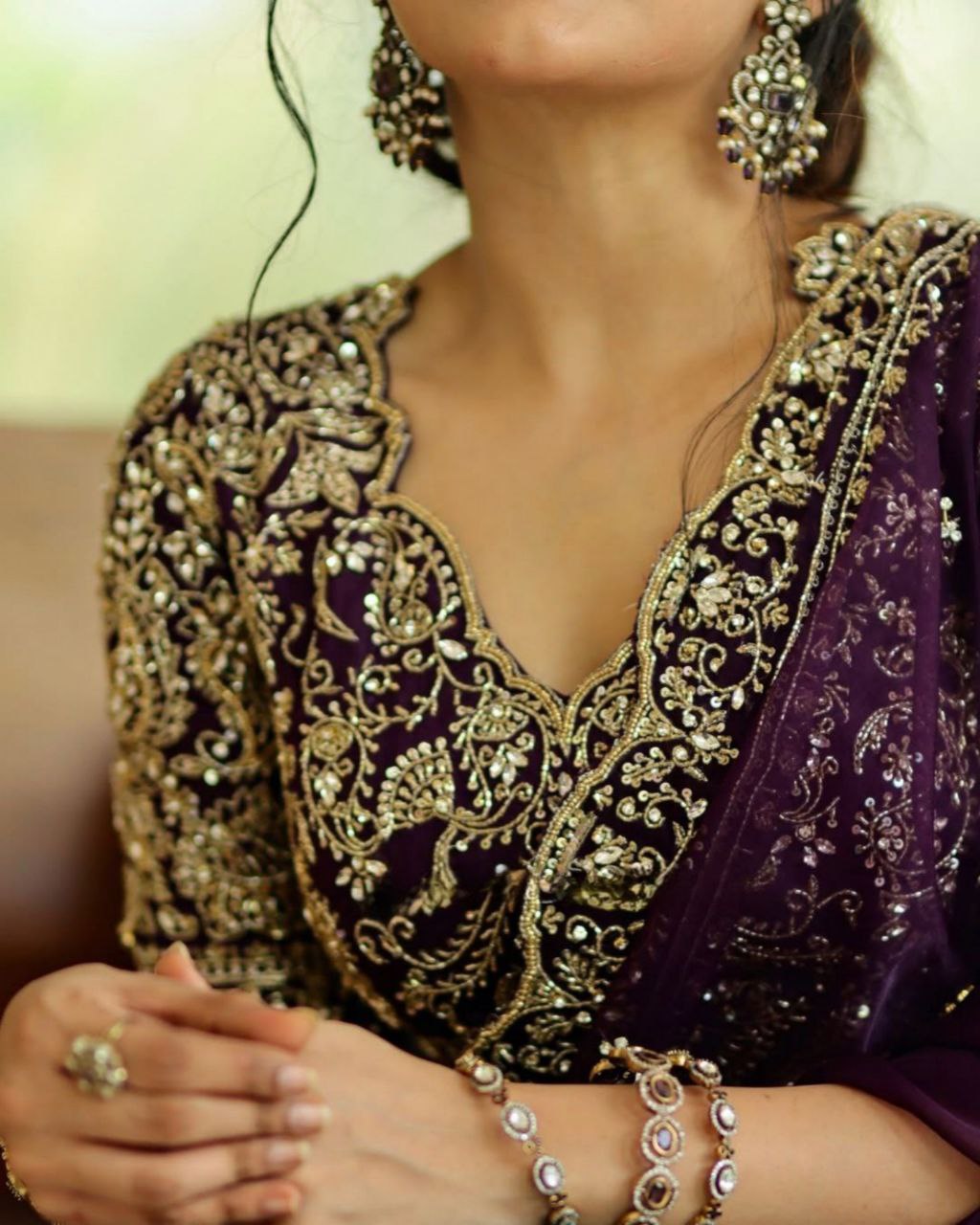 Purple Organza Silk Embroidery Work Saree With Blouse