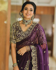 Purple Organza Silk Embroidery Work Saree With Blouse