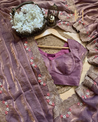 Designer Onion Fendy Silk Sequence Work Saree With Blouse