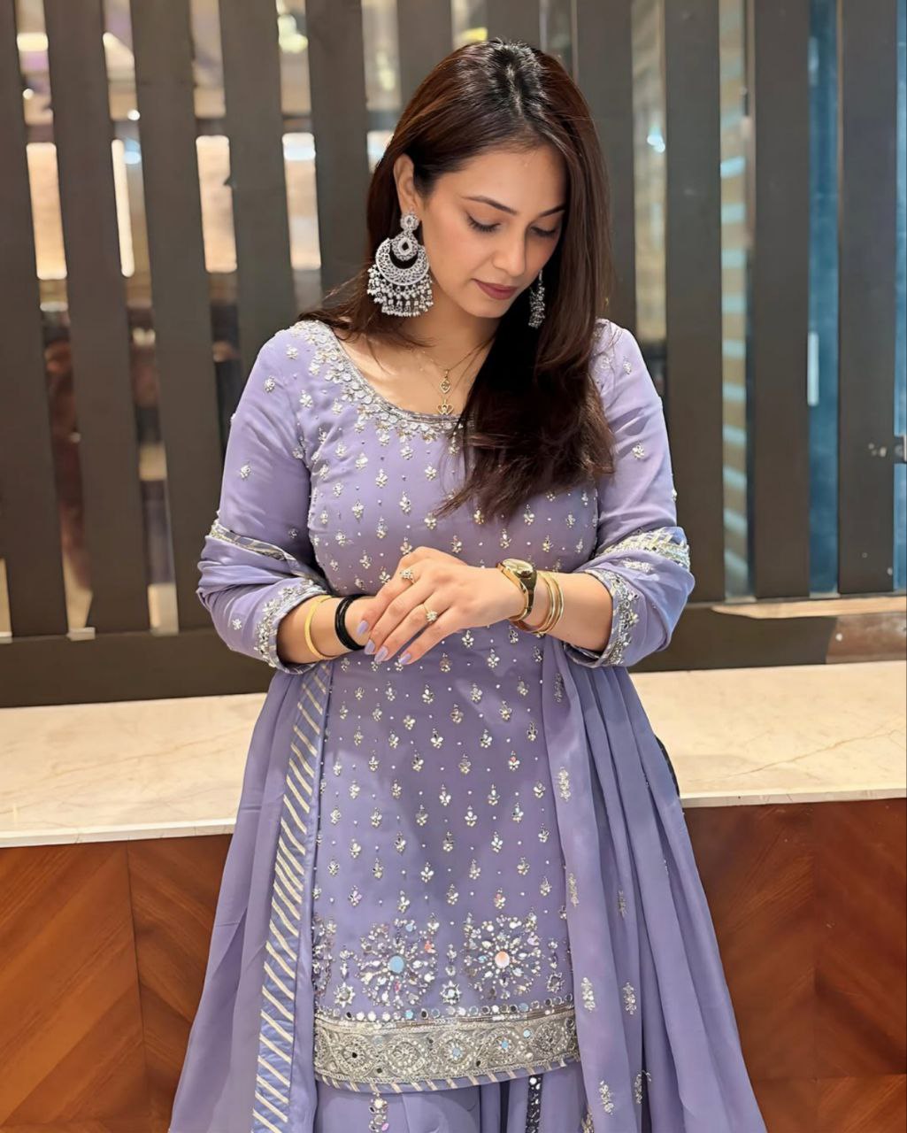 Lilac Soft Georgette Embroidery Work Sharara Suit With Dupatta