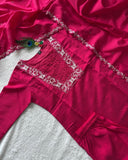 Ready To Wear Rama & Pink Roman Silk Hand Work Pant Suit With Dupatta