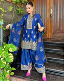 Royal Blue Chinon Silk Sequence Work Farshi Suit With Dupatta