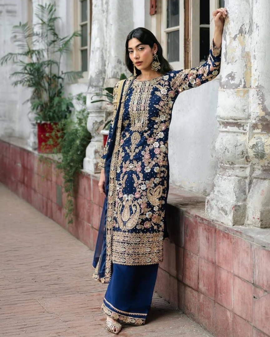 Exclusive Blue Georgette Embroidery Work Pakistani Suit With Dupatta