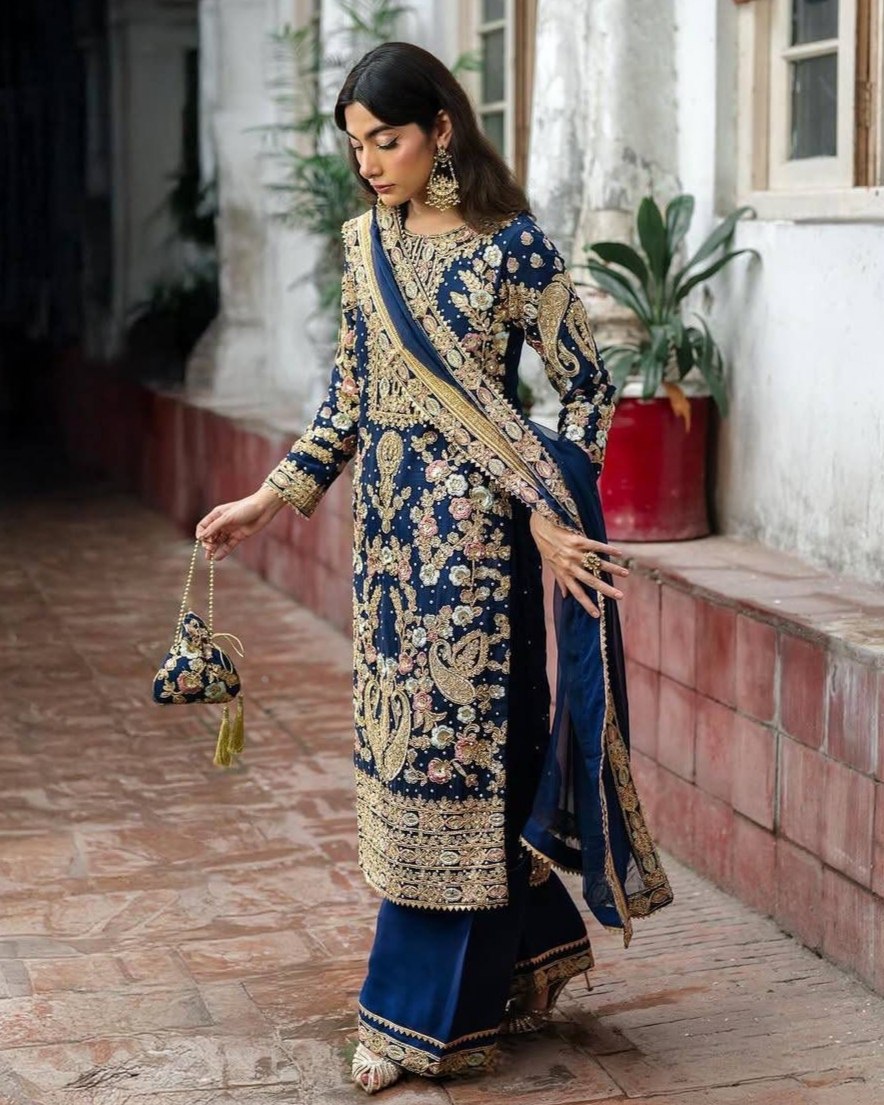Exclusive Blue Georgette Embroidery Work Pakistani Suit With Dupatta