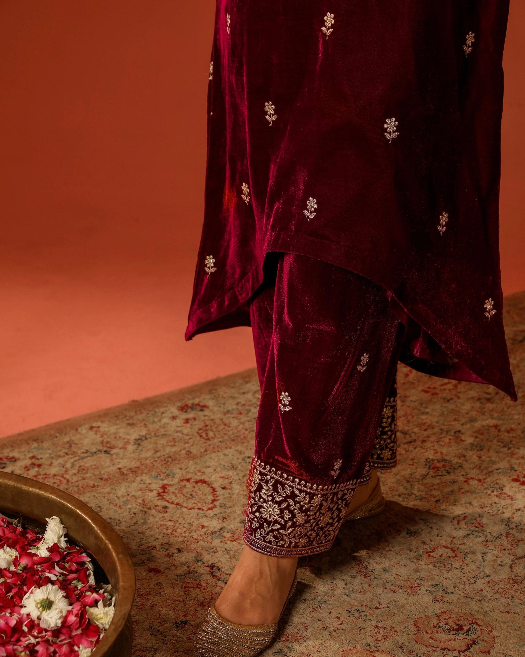 Exclusive Black & Maroon Velvet Sequence Work Pant Suit With Dupatta