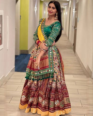 Navratri Special Green-Yellow Butter Silk Gota Patti Work Lehenga Choli With Dupatta