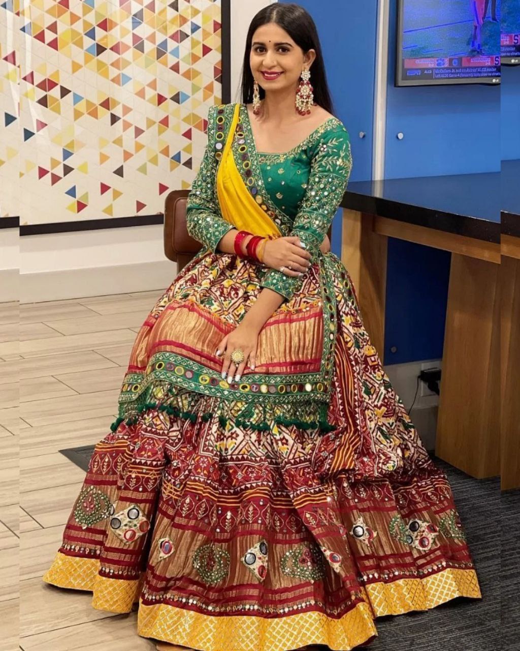 Navratri Special Green-Yellow Butter Silk Gota Patti Work Lehenga Choli With Dupatta