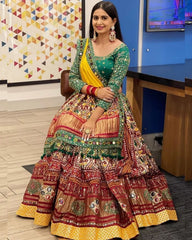 Navratri Special Green-Yellow Butter Silk Gota Patti Work Lehenga Choli With Dupatta