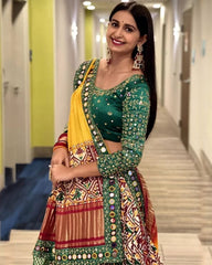 Navratri Special Green-Yellow Butter Silk Gota Patti Work Lehenga Choli With Dupatta