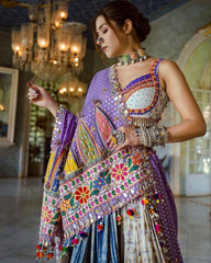 Navratri Special Purple-Grey Butter Silk Digital Printed Lehenga Choli With Dupatta