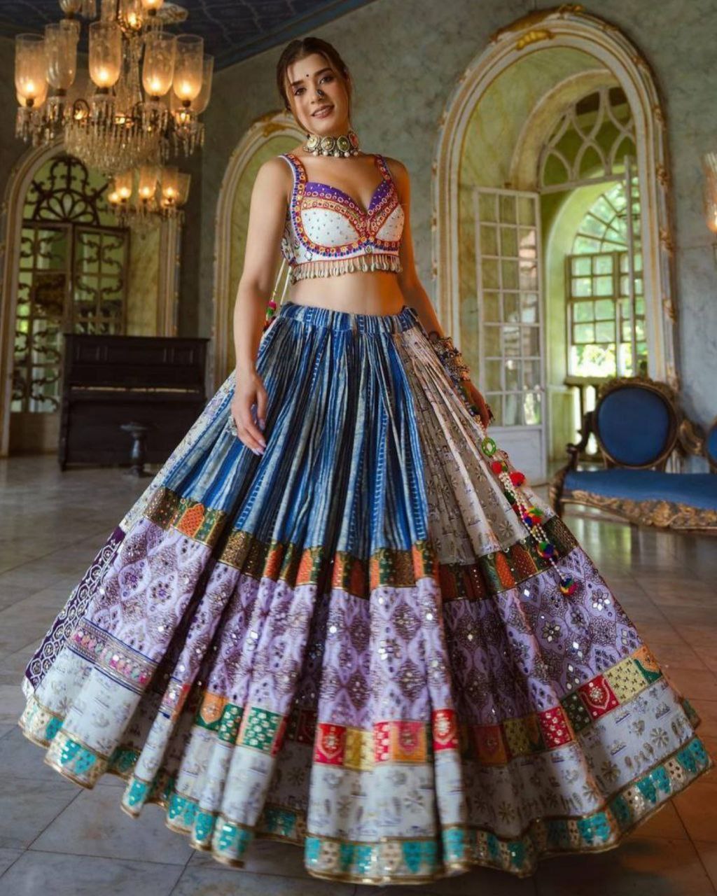 Navratri Special Purple-Grey Butter Silk Digital Printed Lehenga Choli With Dupatta