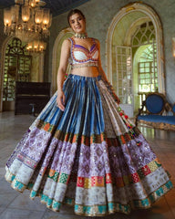 Navratri Special Purple-Grey Butter Silk Digital Printed Lehenga Choli With Dupatta