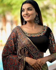 Navratri Special Black Butter Silk Multi Printed Lehenga Choli With Dupatta