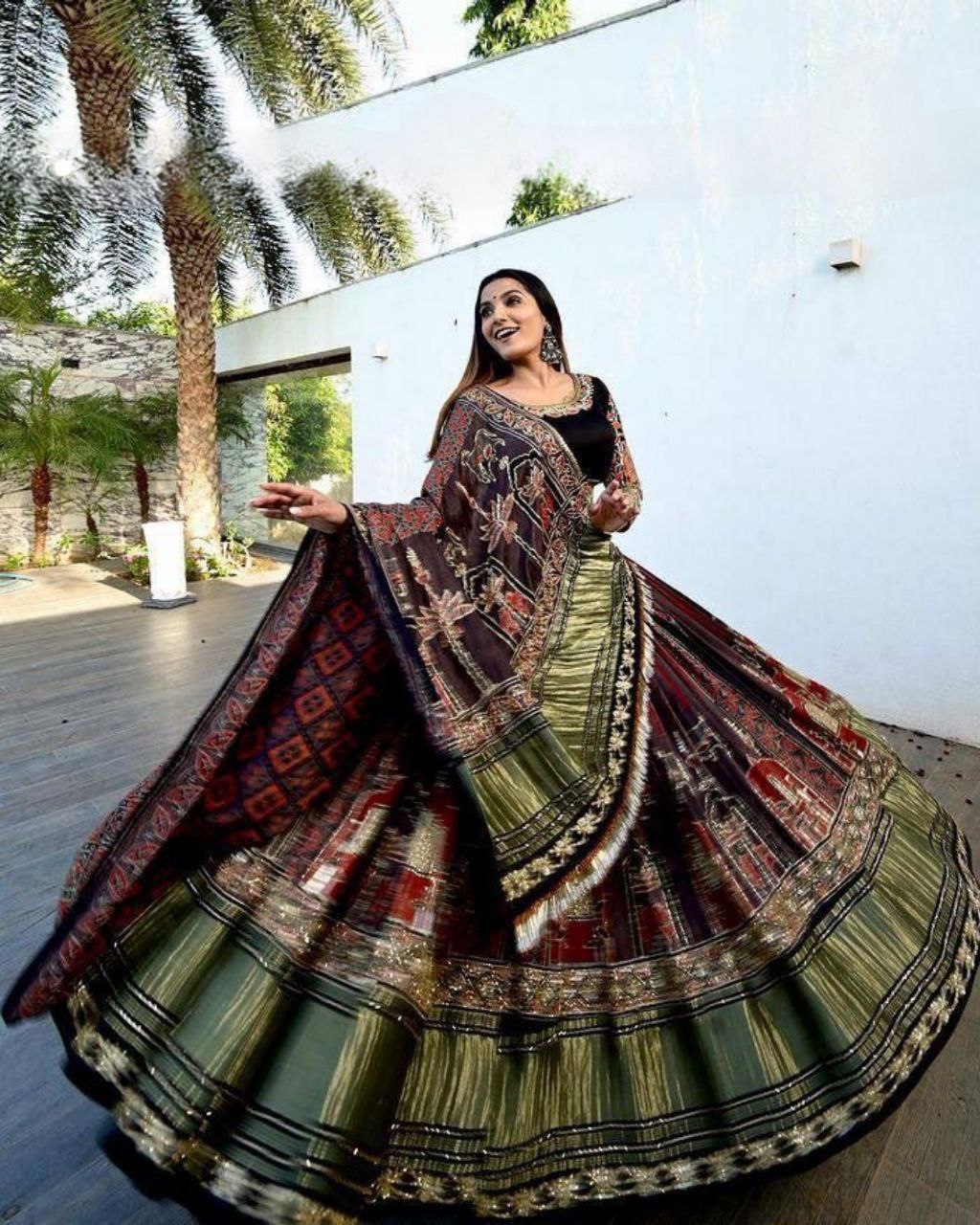 Navratri Special Black Butter Silk Multi Printed Lehenga Choli With Dupatta