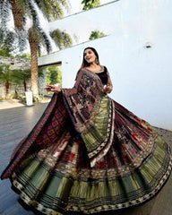 Navratri Special Black Butter Silk Multi Printed Lehenga Choli With Dupatta