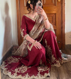 Ready To Wear Chinon Silk Embroidery Work Pakistani Suit With Dupatta