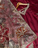 Exclusive Red Chinon Silk Embroidery Work Sharara Suit With Dupatta