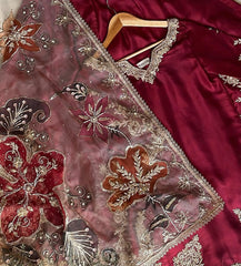 Exclusive Red Chinon Silk Embroidery Work Sharara Suit With Dupatta