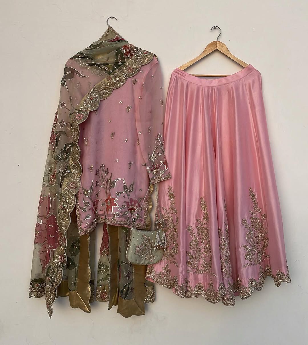 Exclusive Pink Chinon Silk Embroidery Work Sharara Suit With Dupatta