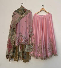 Exclusive Pink Chinon Silk Embroidery Work Sharara Suit With Dupatta
