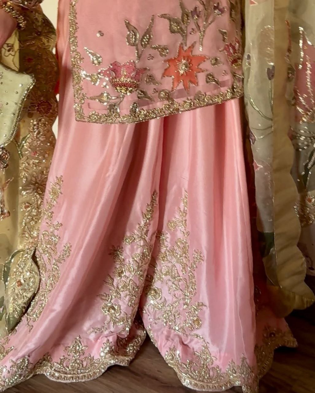 Exclusive Pink Chinon Silk Embroidery Work Sharara Suit With Dupatta