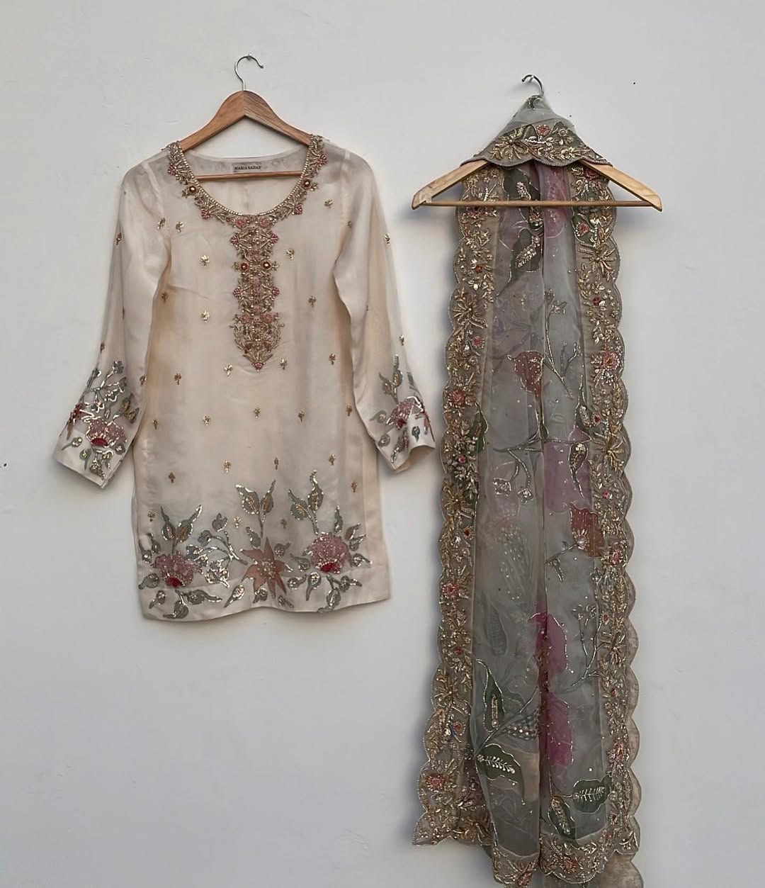 Exclusive White Chinon Silk Embroidery Work Gharara Suit With Dupatta