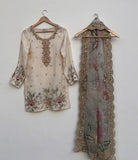 Exclusive White Chinon Silk Embroidery Work Gharara Suit With Dupatta