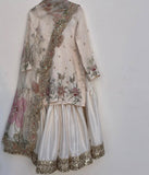 Exclusive White Chinon Silk Embroidery Work Gharara Suit With Dupatta