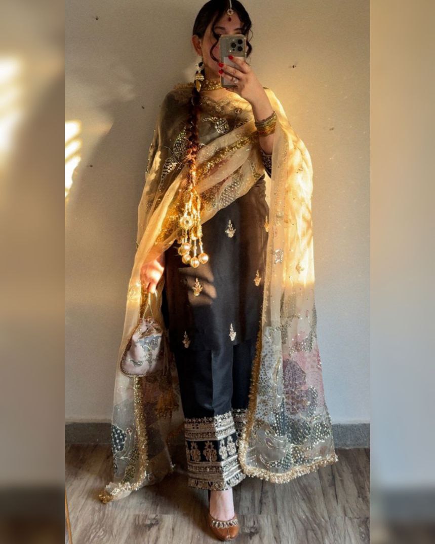Ready To Wear Chinon Silk Embroidery Work Pakistani Suit With Dupatta