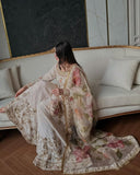 Exclusive Cream Chinon Silk Embroidery Work Sharara Suit With Dupatta
