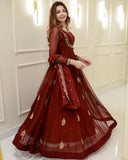 Exclusive Maroon Georgette Embroidery Work Anarkali Gown With Dupatta
