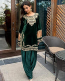 Exclusive Green Velvet Embroidery Work Salwar Suit With Dupatta
