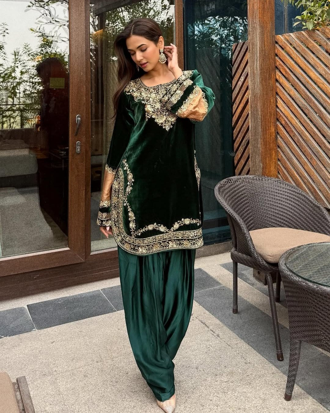 Exclusive Green Velvet Embroidery Work Salwar Suit With Dupatta