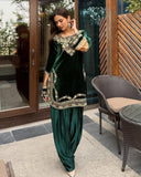 Exclusive Green Velvet Embroidery Work Salwar Suit With Dupatta