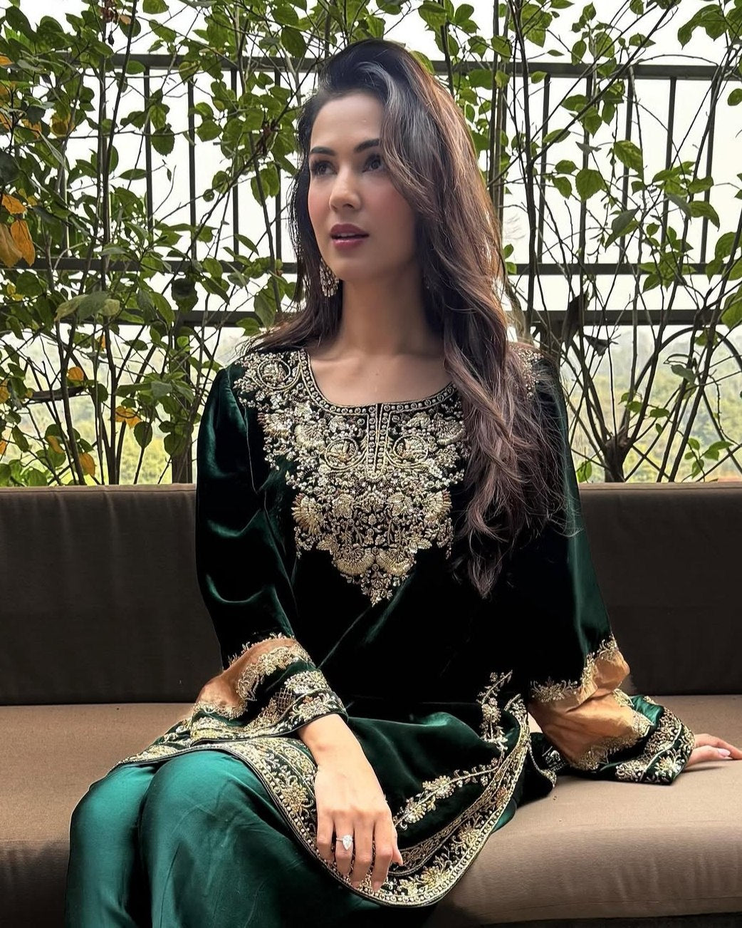 Exclusive Green Velvet Embroidery Work Salwar Suit With Dupatta