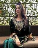Exclusive Green Velvet Embroidery Work Salwar Suit With Dupatta