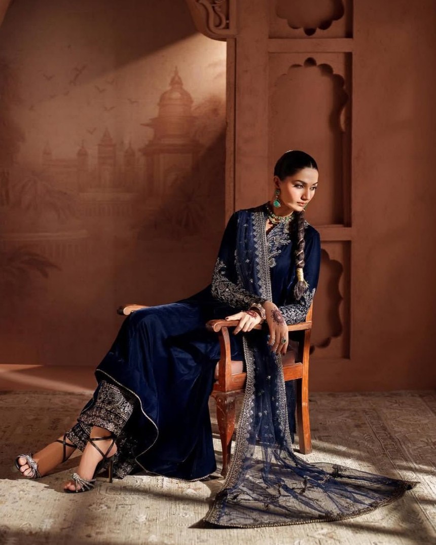 Exclusive Neavy Blue Velvet Embroidered Anarkali Suit With Dupatta