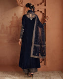 Exclusive Neavy Blue Velvet Embroidered Anarkali Suit With Dupatta