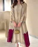 Exclusive Beige Silk Embroidery Work Pakistani Pant Suit With Dupatta