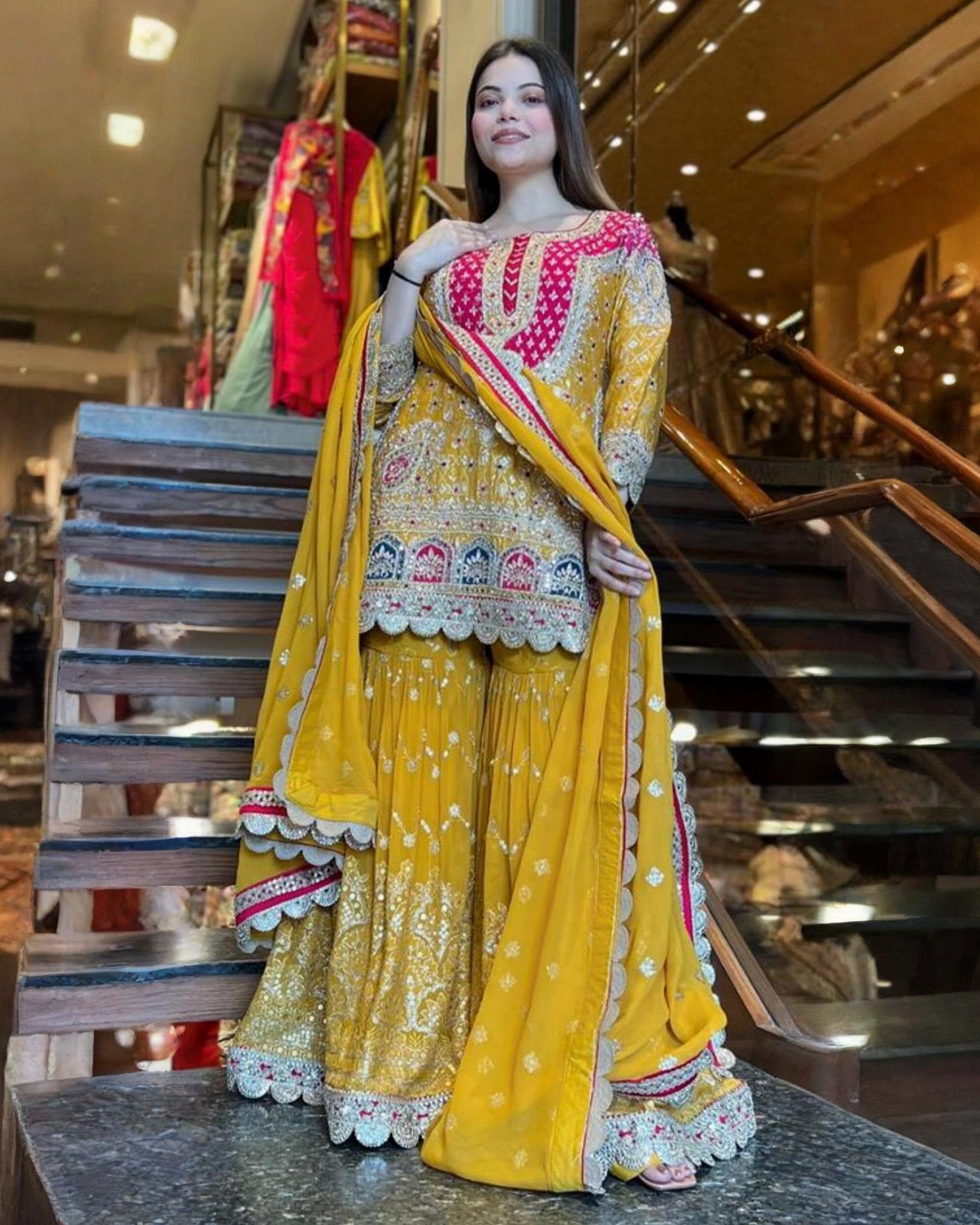 Exclusive Mustard Soft Georgette Gharara Suit With Dupatta