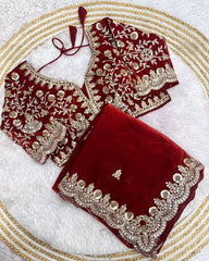 Designer Red , Pink , Maroon & Purple Silk Embroidery Work Saree With Blouse