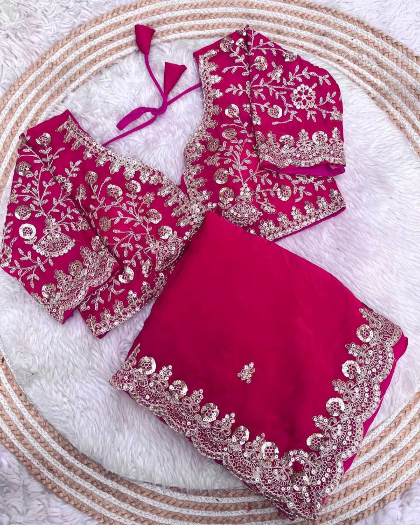 Designer Red , Pink , Maroon & Purple Silk Embroidery Work Saree With Blouse