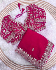 Designer Red , Pink , Maroon & Purple Silk Embroidery Work Saree With Blouse