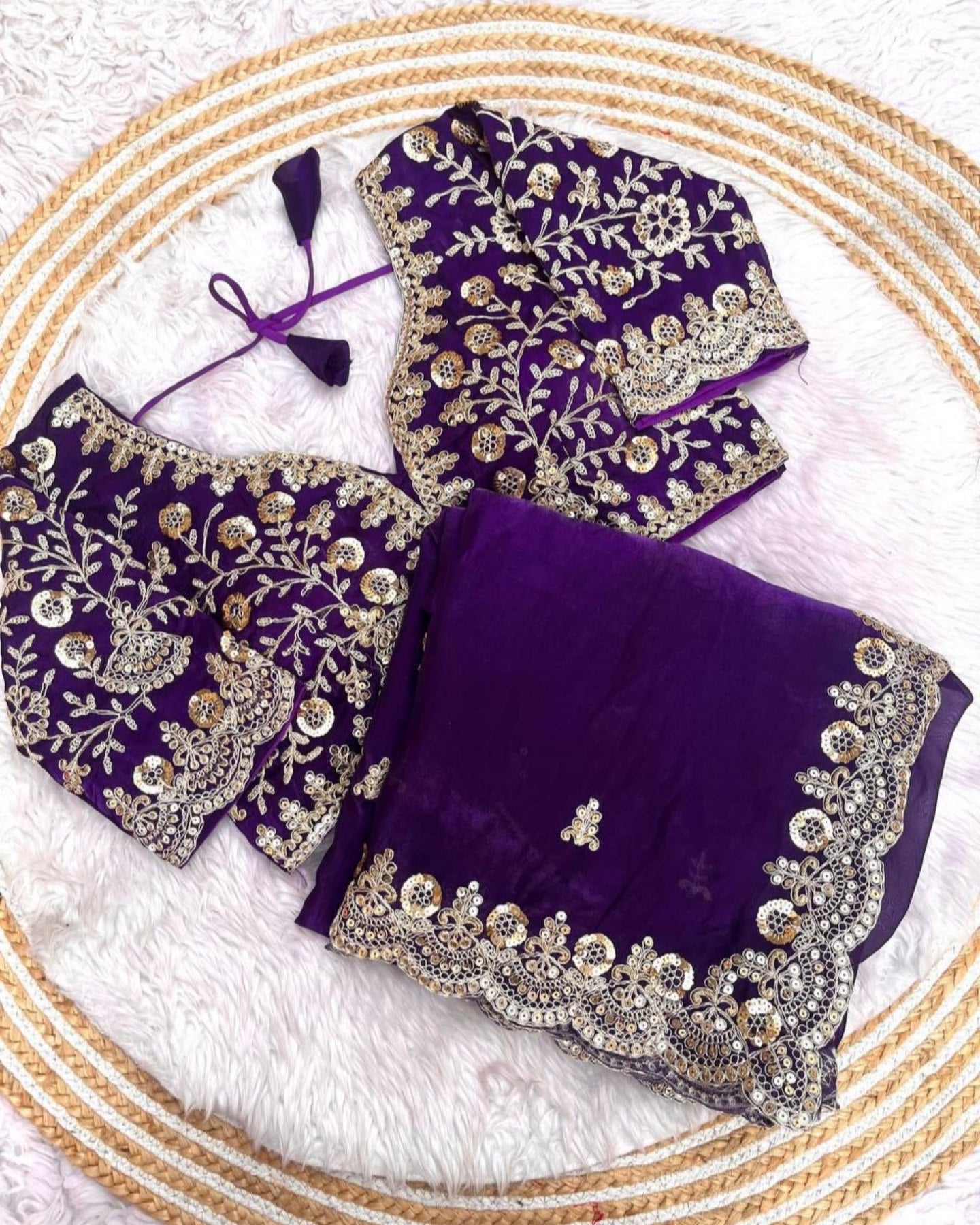 Designer Red , Pink , Maroon & Purple Silk Embroidery Work Saree With Blouse