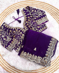 Designer Red , Pink , Maroon & Purple Silk Embroidery Work Saree With Blouse